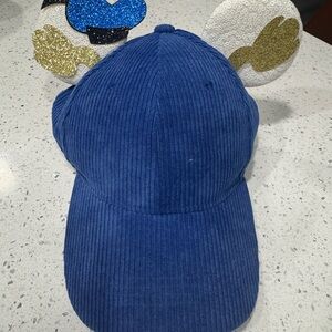 Blue Corduroy Cap with Gold and White Ears